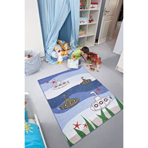 Çocuk Odası Halısı, Dokuma Taban Dekoratif Şönil Mavi halı Minor Al 408 250x350 cm