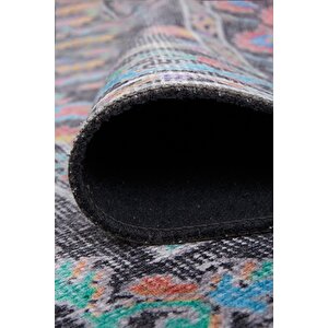 Etnik Kilim Desenli Halı, Dokuma Taban Dekoratif Şönil Siyah Halı Soul Al 146