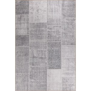 Folk Patchwork Desenli Dokuma Taban Dekoratif Gri Halı (ba 36) 75x300 cm
