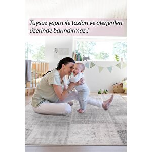 Folk Patchwork Desenli Dokuma Taban Dekoratif Gri Halı (ba 36)