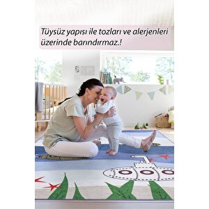 Çocuk Odası Halısı, Dokuma Taban Dekoratif Şönil Mavi halı Minor Al 408