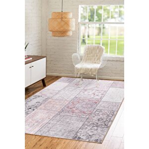 Folk Patchwork Desenli Dokuma Taban Dekoratif Gri Halı (ba 13) 210x210 cm
