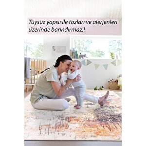 Moden Salon, Mutfak, Genç Odası Halısı, Dokuma Taban Dekoratif Şönil Renkli Halı Funk Al 262