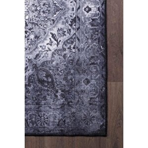 Blues Şönil Vintage Desenli Dokuma Taban Dekoratif Gri Mutfak, Salon Halısı (al 22) 75x150 cm