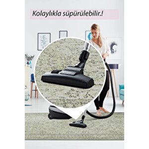 Folk Eskitme Desenli Dokuma Taban Dekoratif Yeşil Halı (ba 27)