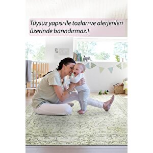 Folk Eskitme Desenli Dokuma Taban Dekoratif Yeşil Halı (ba 27)