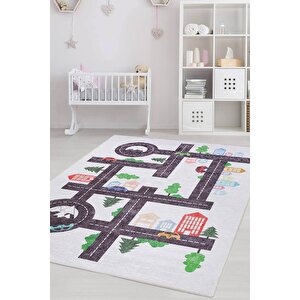 Çocuk Odası Halısı Dokuma Taban Dekoratif Şönil Beyaz halı Minor Al 407 75x300 cm