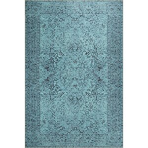 Folk Eskitme Desenli Dokuma Taban Dekoratif Turkuaz Halı (ba 23) 250x350 cm