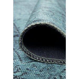 Folk Eskitme Desenli Dokuma Taban Dekoratif Turkuaz Halı (ba 23)