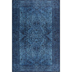 Folk Eskitme Desenli Dokuma Taban Dekoratif Mavi Halı (ba 44) 250x250 cm 