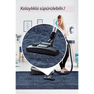 Folk Eskitme Desenli Dokuma Taban Dekoratif Mavi Halı (ba 44)
