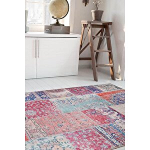 Patchwork Desenli Salon Halısı, Dokuma Taban Dekoratif Şönil Rustik Halı Jazz Al 82 210x310 cm