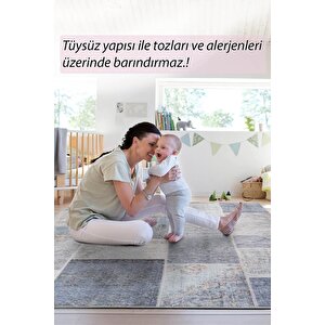 Patchwork Desenli Salon Halısı, Dokuma Taban Dekoratif Şönil Gri Halı Jazz Al 83