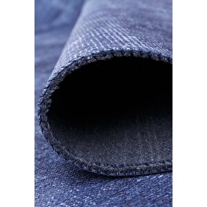 Patchwork Desenli Salon Halısı, Dokuma Taban Dekoratif Şönil Lacivert Halı Jazz Al 63