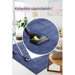 Patchwork Desenli Salon Halısı, Dokuma Taban Dekoratif Şönil Lacivert Halı Jazz Al 63