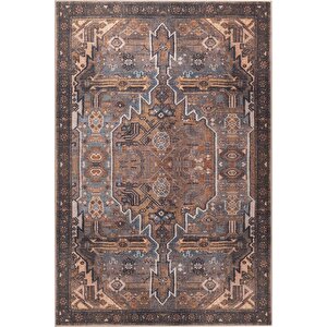 Folk Etnik Karabağ Desenli Dokuma Taban Dekoratif Kıahverengi Halı (ba 01) 75x300 cm