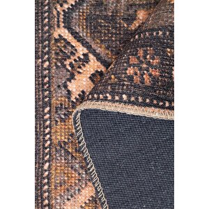 Folk Etnik Karabağ Desenli Dokuma Taban Dekoratif Kıahverengi Halı (ba 01)