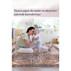 Folk Etnik Karabağ Desenli Dokuma Taban Dekoratif Kıahverengi Halı (ba 01)