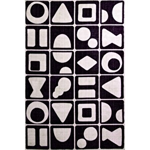 Fuga Yumuşak Dokulu Siyah/beyaz Modern Desenli Halı Ka 22 200x300 cm