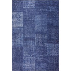 Patchwork Desenli Salon Halısı, Dokuma Taban Dekoratif Şönil Lacivert Halı Jazz Al 63 115x160 cm