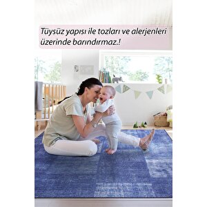 Patchwork Desenli Salon Halısı, Dokuma Taban Dekoratif Şönil Lacivert Halı Jazz Al 63