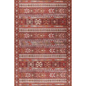 Folk Etnik Karabağ Desenli Dokuma Taban Dekoratif Kırmızı Halı (ba 43) 75x300 cm