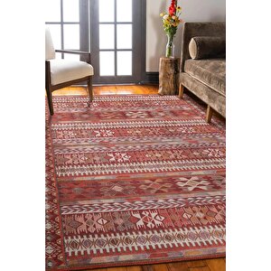 Folk Etnik Karabağ Desenli Dokuma Taban Dekoratif Kırmızı Halı (ba 43) 75x300 cm