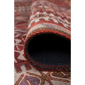 Folk Etnik Karabağ Desenli Dokuma Taban Dekoratif Kırmızı Halı (ba 43)