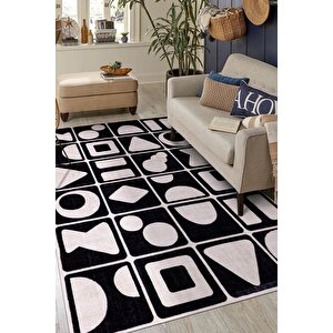 Fuga Yumuşak Dokulu Siyah/beyaz Modern Desenli Halı Ka 22 80x300 cm