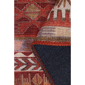 Folk Etnik Karabağ Desenli Dokuma Taban Dekoratif Kırmızı Halı (ba 43)