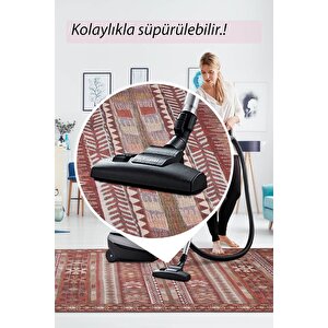 Folk Etnik Karabağ Desenli Dokuma Taban Dekoratif Kırmızı Halı (ba 43)