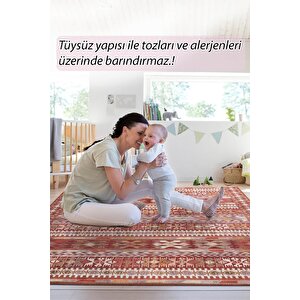 Folk Etnik Karabağ Desenli Dokuma Taban Dekoratif Kırmızı Halı (ba 43)