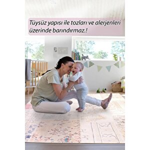 Folk Patchwork Desenli Dokuma Taban Dekoratif Bej Halı (ba 16)