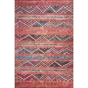 Etnik Kilim Desenli Halı, Dokuma Taban Dekoratif Şönil Renkli Halı Soul Al 226 140x190 cm