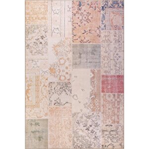 Folk Patchwork Desenli Dokuma Taban Dekoratif Bej Halı (ba 16) 140x190 cm