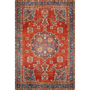 Fuga Yumuşak Dokulu Kırmızı Vintage Desenli Halı Ka 34 80x150 cm