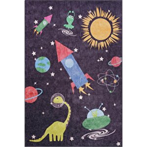 Çocuk Odası Halısı, Dokuma Taban Dekoratif Şönil Siyah halı Minor Al 412 75x300 cm