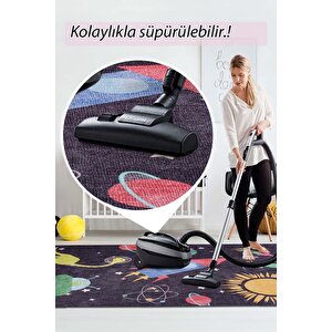 Çocuk Odası Halısı, Dokuma Taban Dekoratif Şönil Siyah halı Minor Al 412