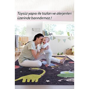 Çocuk Odası Halısı, Dokuma Taban Dekoratif Şönil Siyah halı Minor Al 412