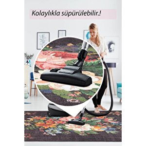 Etnik Karabağ Kilim Desenli Halı, Dokuma Taban Dekoratif Şönil Siyah Halı Soul Al 322