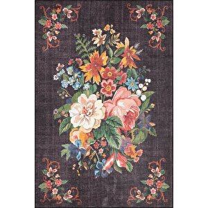 Etnik Karabağ Kilim Desenli Halı, Dokuma Taban Dekoratif Şönil Siyah Halı Soul Al 322 210x310 cm