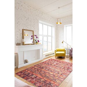 Etnik Kilim Desenli Halı, Dokuma Taban Dekoratif Şönil Kırmızı Halı Soul Al 215 250x250 cm 