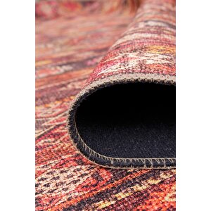 Etnik Kilim Desenli Halı, Dokuma Taban Dekoratif Şönil Kırmızı Halı Soul Al 215