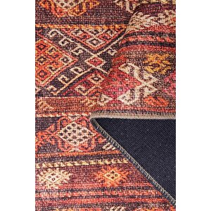 Etnik Kilim Desenli Halı, Dokuma Taban Dekoratif Şönil Kırmızı Halı Soul Al 215
