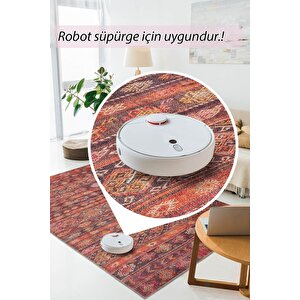 Etnik Kilim Desenli Halı, Dokuma Taban Dekoratif Şönil Kırmızı Halı Soul Al 215