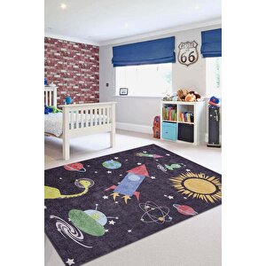 Çocuk Odası Halısı, Dokuma Taban Dekoratif Şönil Siyah halı Minor Al 412 75x230 cm