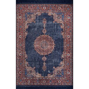 Blues Şönil Vintage Desenli Dokuma Taban Dekoratif Lacivert Mutfak, Salon Halısı (al 87) 75x230 cm