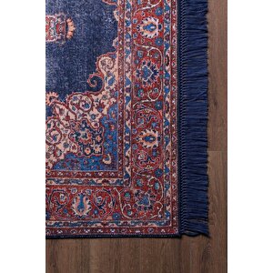 Blues Şönil Vintage Desenli Dokuma Taban Dekoratif Lacivert Mutfak, Salon Halısı (al 87) 75x230 cm