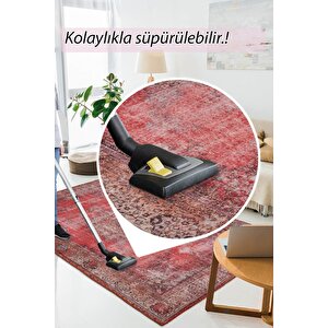 Blues Şönil Vintage Desenli Dokuma Taban Dekoratif Kırmızı Salon, Mutfak Halısı (al 119)