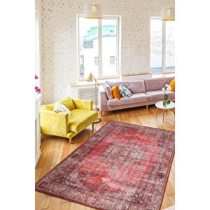 Blues Şönil Vintage Desenli Dokuma Taban Dekoratif Kırmızı Salon, Mutfak Halısı (al 119) 75x300 cm
